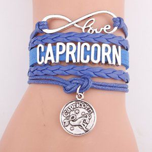 Capricorn Bracelet Dark Blue Leather Silver